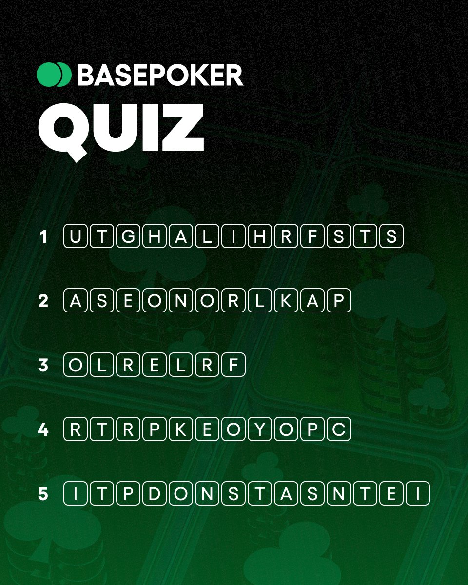 Your chance to win $10 USD 💸

To join:
💚 Follow <a href="/BasepokerHQ/">BASEPOKER</a>
💚 RT this post &amp; comment all 5 answers below

🎯 2 winners will be picked at random — good luck! 🍀