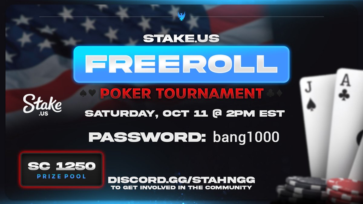 We are so back! 👀♦️

Back to back <a href="/StakeUsa/">Stake.US</a> weekend freeroll poker tournament hosted by yours truly!

The tournament is open to EVERYONE, you just need to enter the password written below and you’re all set! 👇🏻👇🏻

Bluff your way to the final table and get a share of the 1250 SC