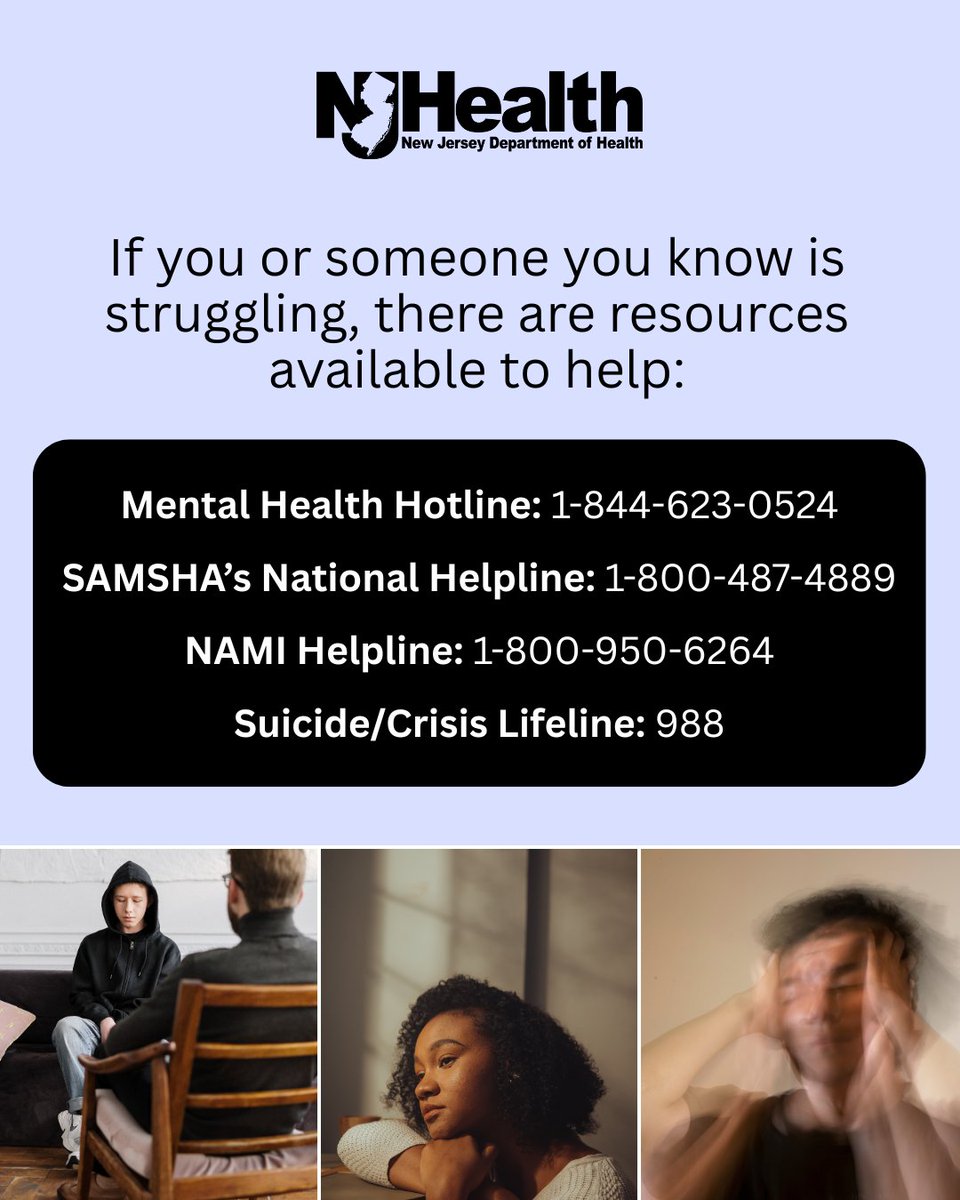 NJDeptofHealth's tweet image. Depression Screening Day is on October 9. This day aims to raise awareness about depression and encourage those struggling to seek treatment. Learn more: bit.ly/4mXJTAB  #HealthierNJ #MentalHealthAwareness #DepressionAwareness