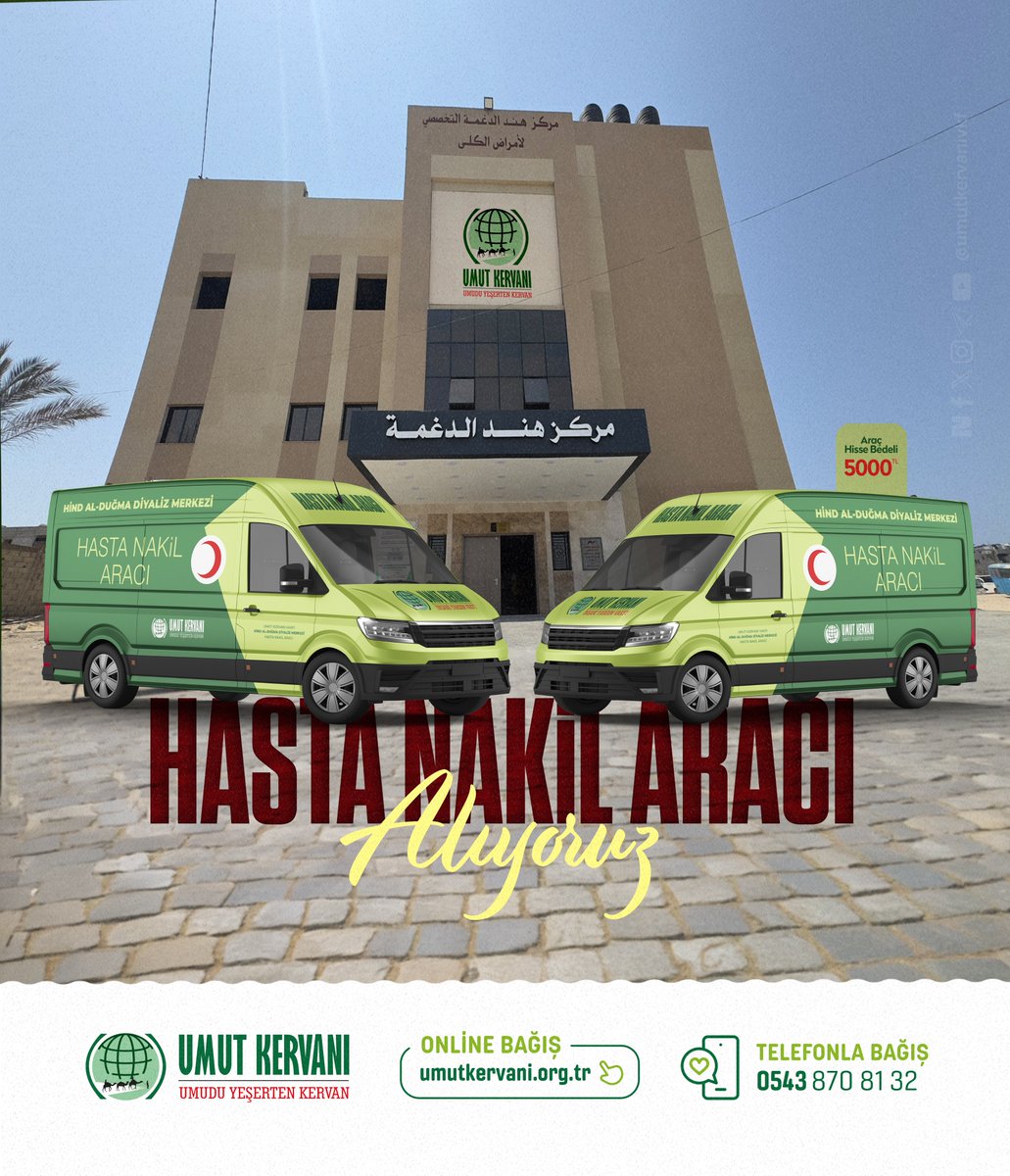 HASTA NAKİL ARACI ALIYORUZ.

Siz kıymetli hayırseverlerimizin destekleri ile Gazze’de Hind Al-Duğma Diyaliz Merkezimizde tedavi gören hastalarımızın ulaşımları için Hasta Nakil Aracı Alıyoruz.

🌐 umutkervani.org.tr/bagis
☎️ 0543 870 81 32