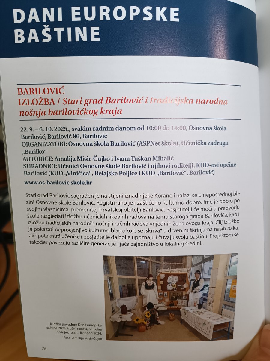 os_barilovic's tweet photo. OŠ Barilović se po prvi puta uključila u obilježavanje Dana europske baštine zahvaljujući učiteljicama Amaliji Misir-Čujko i Ivani Tuškan Mihalić. Više o manifestaciji i događajima u državama članicama Vijeća Europe pročitajte na poveznici https://t.co/iLChhJsBmb
#ErasmusPlus https://t.co/TeMfC8Maag