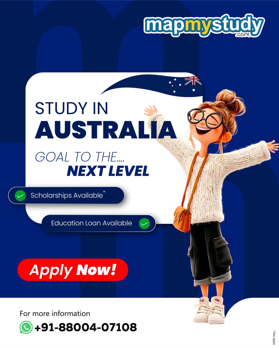MapMyStudy's tweet image. Dreaming of studying in Australia? 
Take your education to the next level with #MapMyStudy!
✅ Scholarships Available
✅ Education Loans Available
Don’t wait — your Australian adventure starts now!
👉 Apply Now!
📞 For more info: +91-88004-07108
#StudyAbroad #Australia
