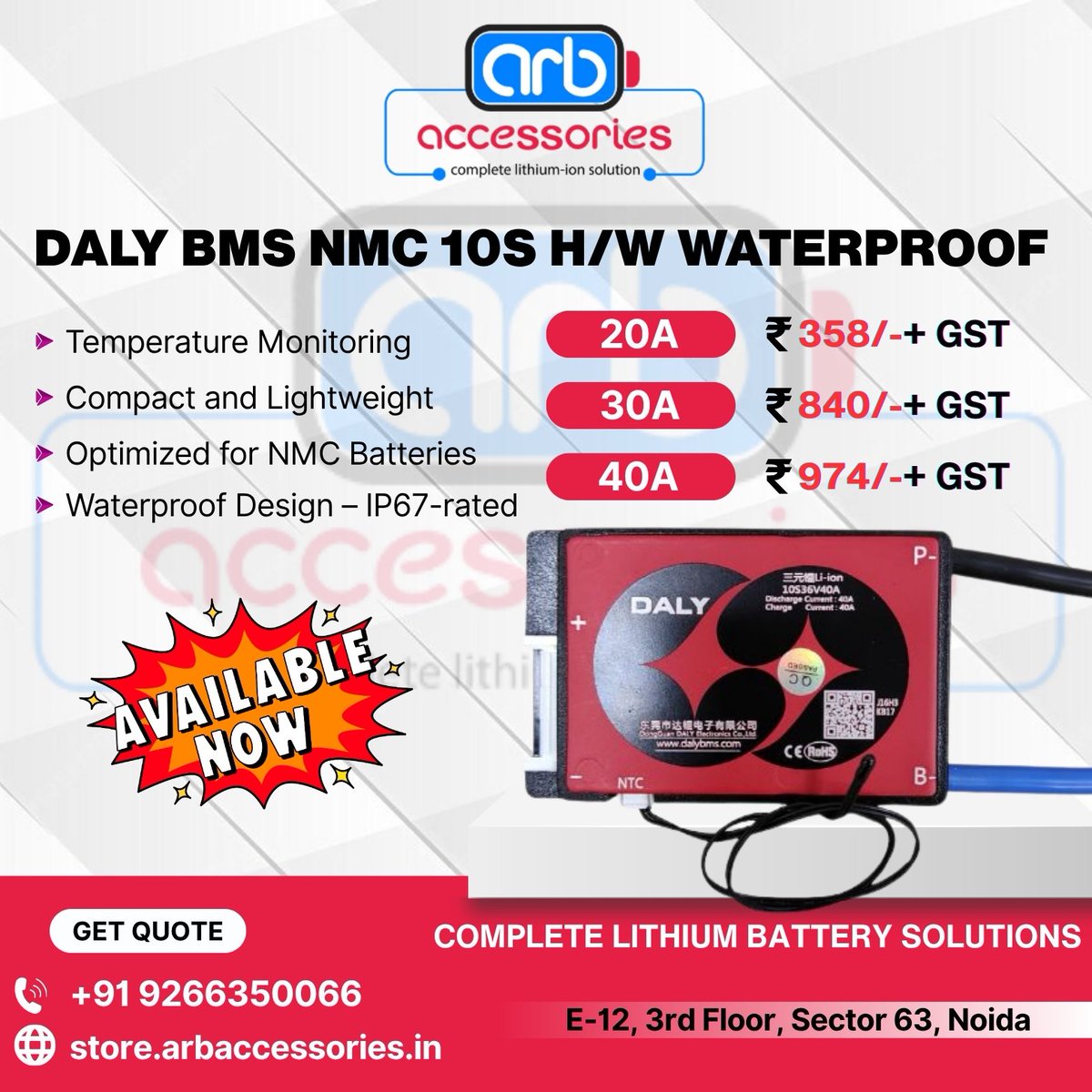 arb_ltd's tweet photo. ⚡ DALY Waterproof BMS – Reliable Protection for NMC Batteries ⚡

✨10S BMS 20A, 30A, 40A
✨13S BMS 30A, 40A, 50A, 60A, 100A
✨14S BMS 40A, 50A, 100A

🛒 Buy Now: https://t.co/LPgt5tk3vm

#Arbaccessories #DALYBMS #EVBattery #BMSProtection #WaterproofBMS #LithiumBattery #EVParts https://t.co/k1ZNFcv00z