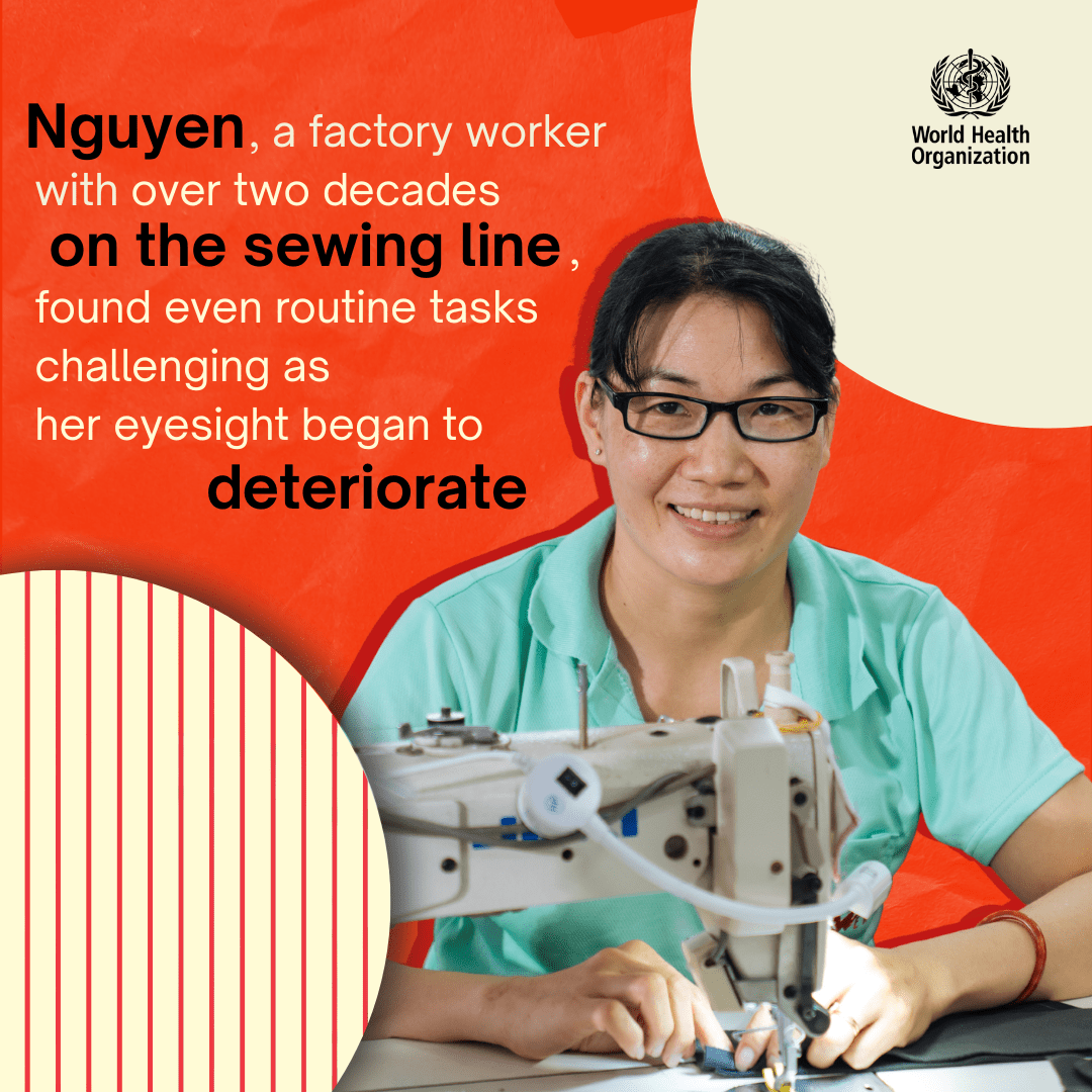 WHO's tweet image. A simple pair of glasses transformed Nguyen’s life; sharpening her vision, boosting her confidence, and bringing joy to everyday moments.
On #WorldSightDay, her story is a reminder that basic eye care isn’t a luxury, it is a fundamental right 👉 bit.ly/4odWmRP