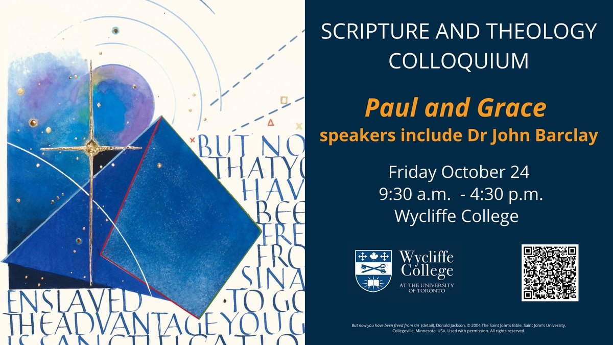 “What grace conveys is not a thing but a person ... ” (John Barclay from Paul and the Power of Grace). 
Student pricing is available. 

This event will interest graduate students, professors, and theologically engaged pastors and lay leaders. 
wycliffecollege.ca/about/events/s…