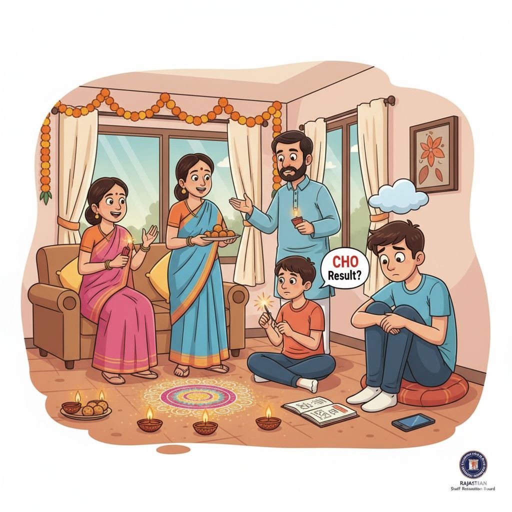 बापू -: हारे छोरा थारो रिजल्ट दीपावली पर आज जायेगा 
मनीष -: बापू रिजल्ट तो आलोक राज जी के ऊपर हे  वो पता नहीं कब निकलेंगे,वादा किया था 10 अक्टूबर  रो निकाली।
रश्मी -: इसको दीपावली पर लाडू मत देना। रिजल्ट नहीं दे तो....<a href="/alokrajRSSB/">Alok Raj</a> 
#NHM_रिजल्ट_जारी_करो
