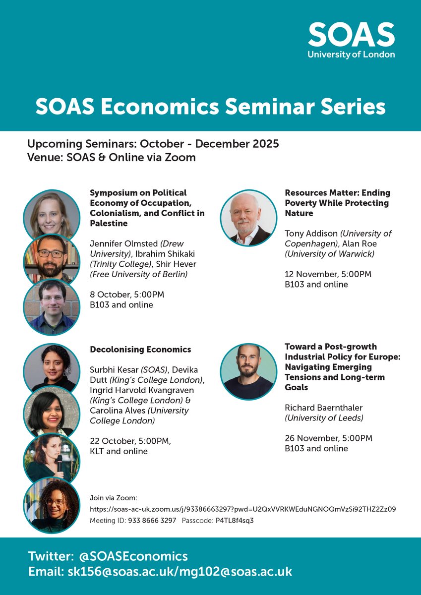 📌 Join us for the <a href="/SOAS/">SOAS University of London</a> #Economics Seminar Series — bringing together leading scholars to discuss global challenges in political economy, sustainability, and development ‼️

📅 upcoming events 🔗 soas.ac.uk/about/colleges…
