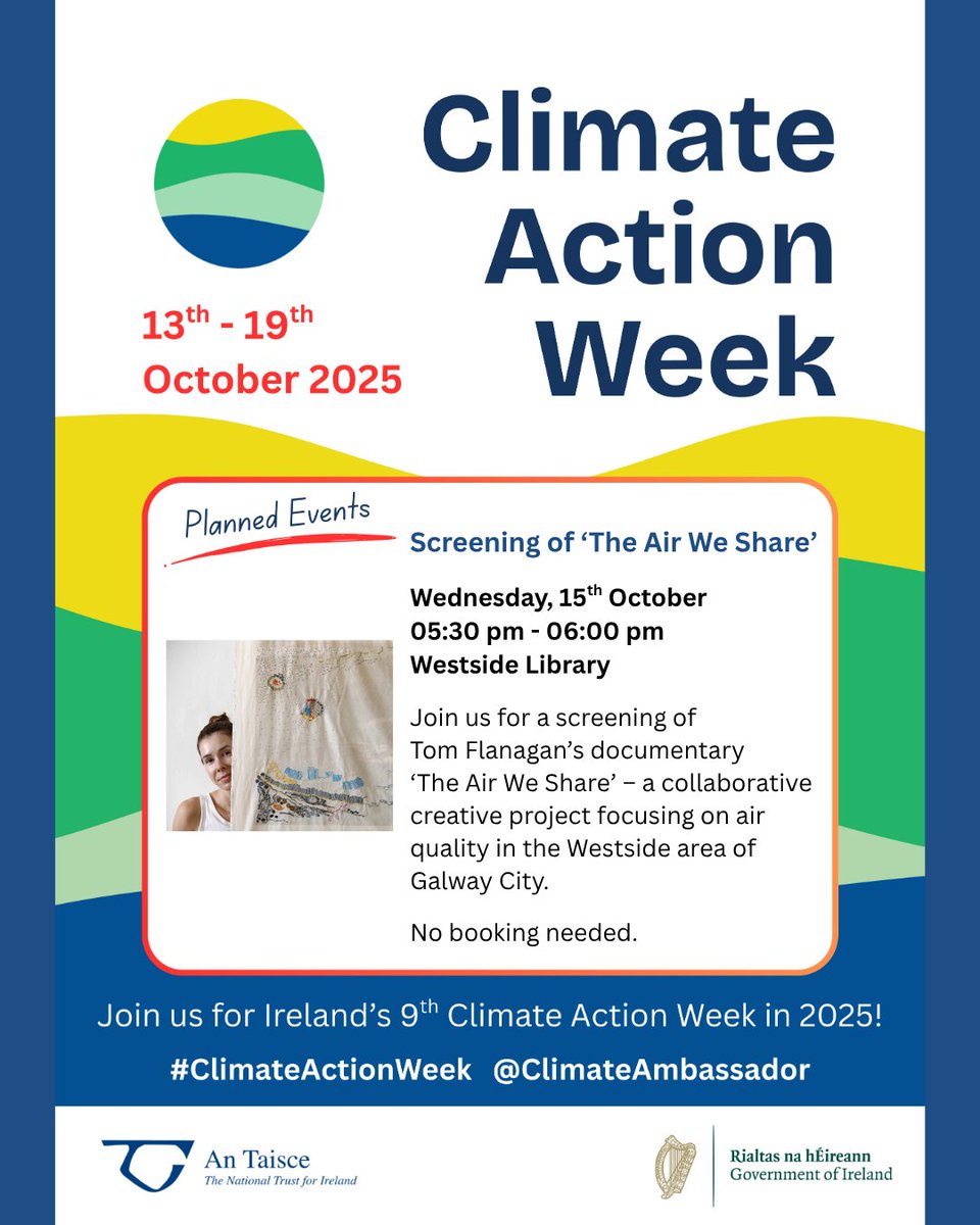 To celebrate #ClimateActionWeek2025 you are invited to join us for a screening of Tom Flanagan’s documentary 'The Air We Share' – a collaborative creative project focusing on air quality in the Westside area of Galway City.