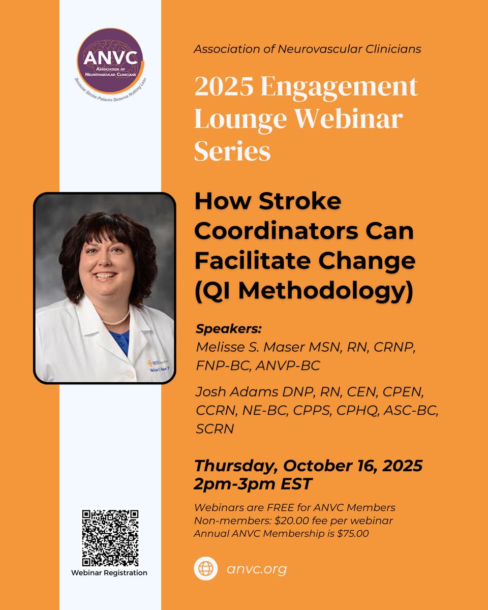 Coming up on our <a href="/ANVC__/">Association of Neurovascular Clinicians</a> Engagement Lounge Webinar Series. Learn from our experts and earn CE credit. Register here: anvc.org/i4a/ams/meetin…

#becausestrokepatientsdeservenothingless #ANVC25 #stroke #webinar #education