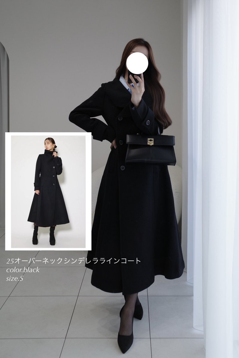 rienda黒25オーバーネックシンデレララインコートSリエンダブラック