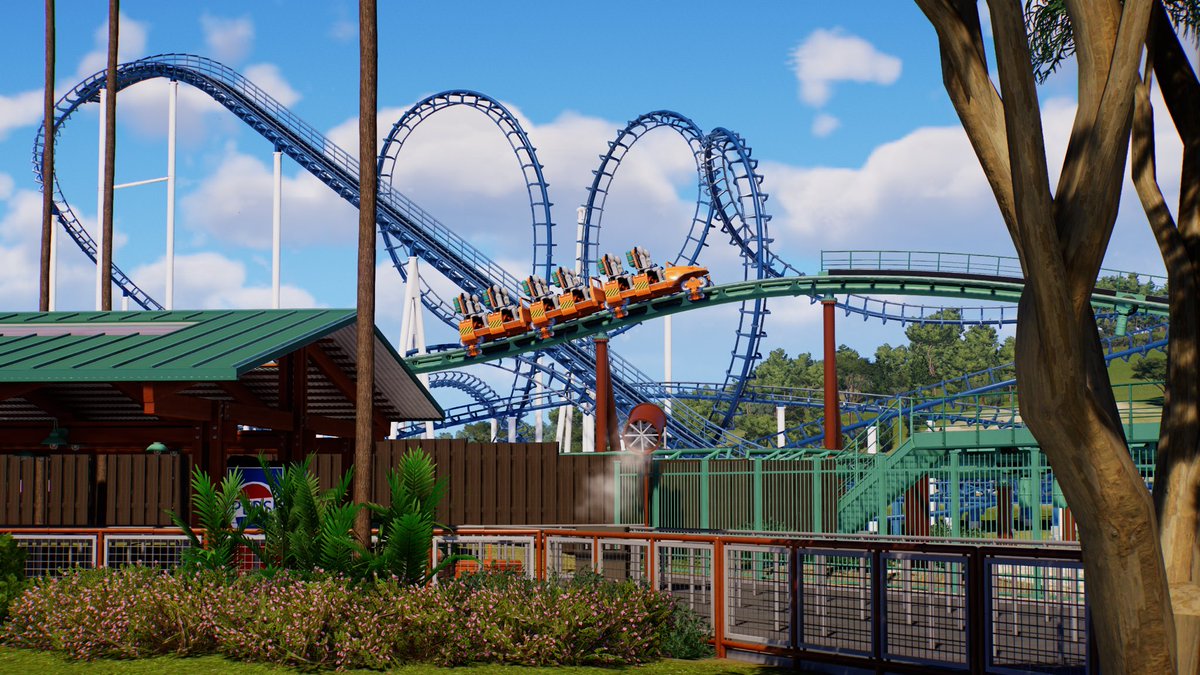 I was planning on saving this #vekoma for something else, but I do love the view you get walking down into this plaza from the upper plateau in #ElectricOcean. #PlanetCoaster #PlanetCoaster2