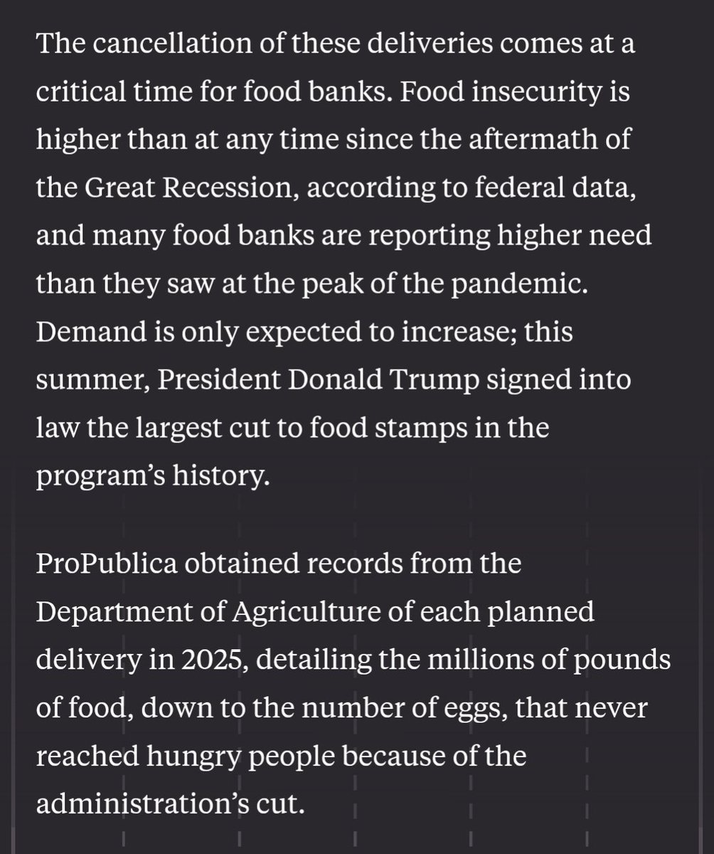 AngieLauritsen's tweet image. Trump cancelled 94 million pounds of food from being delivered to local food banks. This includes 21 cancelled food deliveries to the @Food4Heartland. Taking food access away from anyone facing hunger is just cruel. #DoBetter #GOPTariffs #NE02 #NESen 
projects.propublica.org/trump-food-cut…