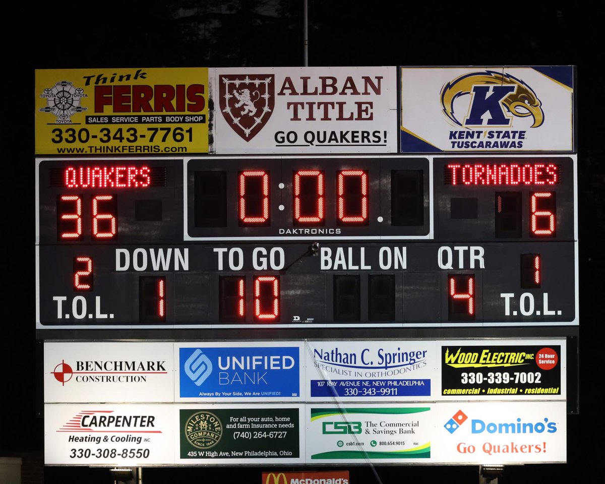 PhilaFootball's tweet photo. SWEEP ALERT! The @PhilaFootball 8th-grade team was dominant on offense and defense, scoring 36 straight points to race past Dover 36-6 on Wednesday at Woody Hayes Quaker Stadium. 2 nights, 2 wins over our rival! Congrats on a great season! #GoQuakers #BrightFuture #WeBEATdover https://t.co/xmnMoB9Ehm
