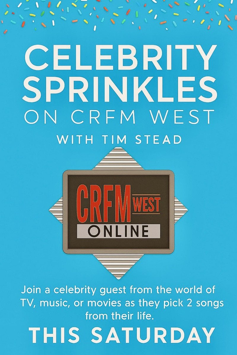 Join me… Tim Stead this Saturday for Celebrity Sprinkles from 10am to find out his mystery celebrity guest picking 2 songs from their life! 

Listen online at yourcrfm.co.uk - Via the YourCRFM’ app - or ask Alexa to ‘Play CRFM West’ 😀
 #crfmwest  #westcumbria