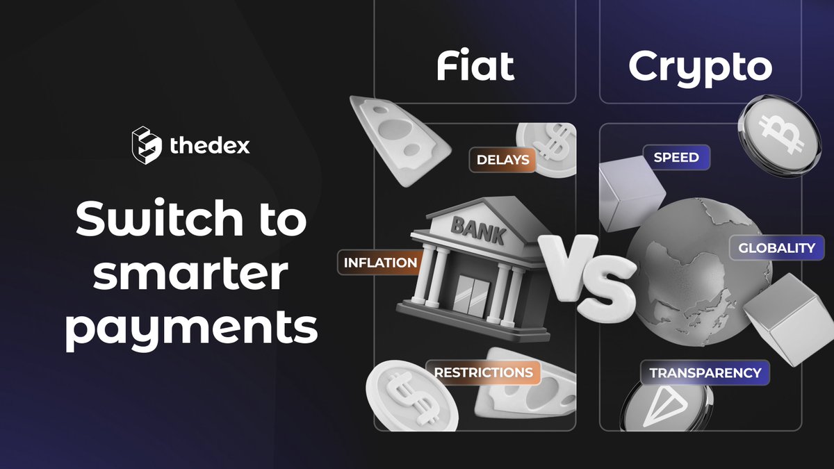 thedexcloud's tweet image. In today’s global economy, the concept of “financial freedom” is being redefined.

Traditional fiat payments rely on banks, intermediaries, and borders.
Crypto, on the other hand, operates 24/7, across the world. Without middlemen and limits.

Here’s the difference ⬇️
📌Fiat:…