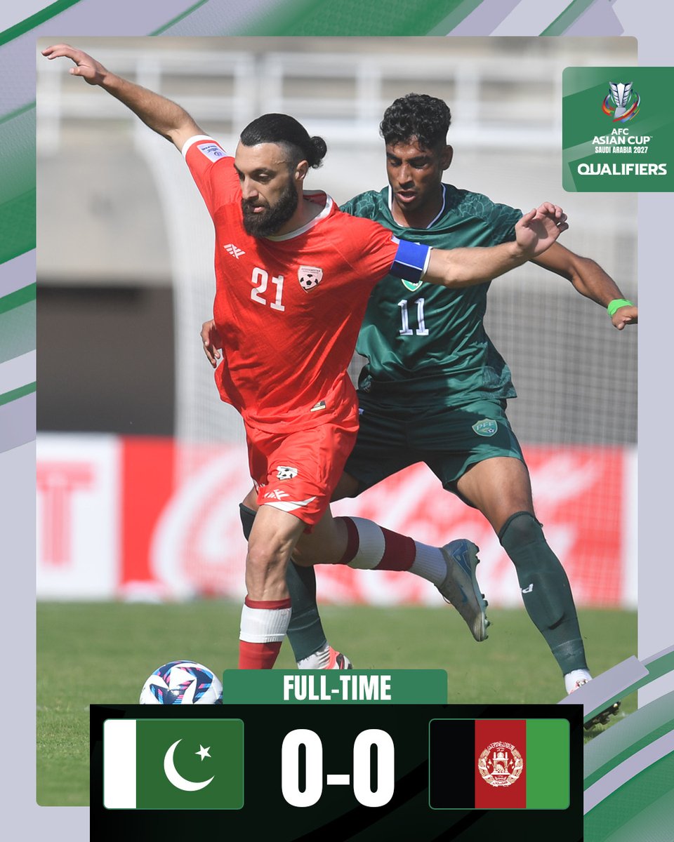 afcasiancup's tweet photo. 𝗙𝗧 | 🇵🇰 Pakistan 0️⃣-0️⃣ Afghanistan 🇦🇫

A hard-fought battle in Group E ends goalless, as both sides share the points after a tense encounter!

#ACQ2027 | #PAKvAFG https://t.co/8sPH4MaBZf