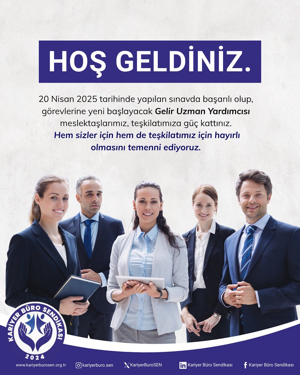HOŞ GELDİNİZ 🤝
20 Nisan 2025 tarihinde yapılan sınavda başarılı olup, görevlerine yeni başlayacak Gelir Uzman Yardımcısı meslektaşlarımız, teşkilatımıza güç kattınız.
Hem sizler için hem de teşkilatımız için hayırlı olmasını temenni ediyoruz.
#KariyerBuroSen