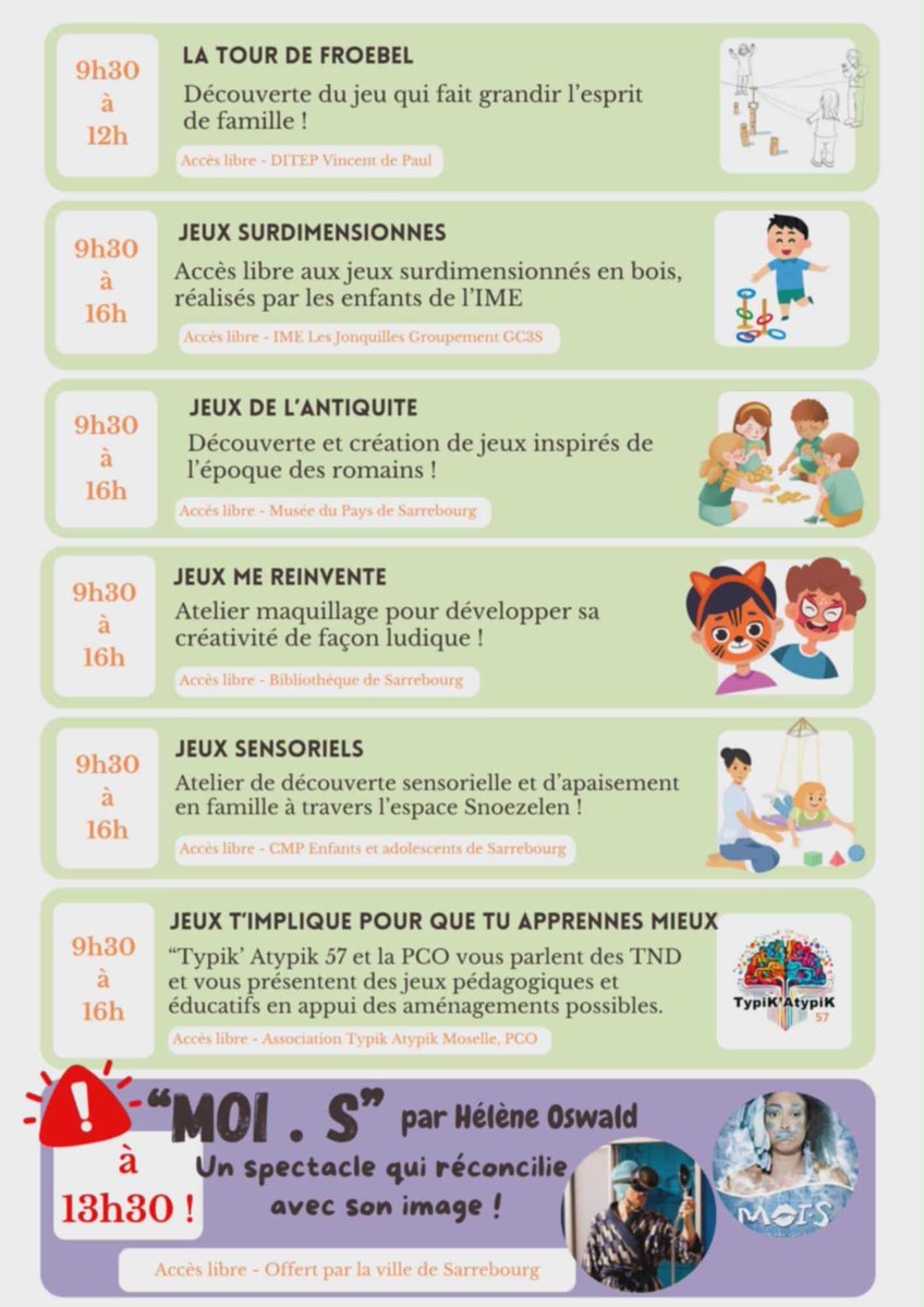 La quinzaine de la parentalité #Sarrebourg se poursuit ce week-end avec le spectacle d’improvisation théâtrale vendredi soir et le forum Enfance Familles Socio Sarrebourg samedi !👩‍🍼
Le programme détaillé ⤵️