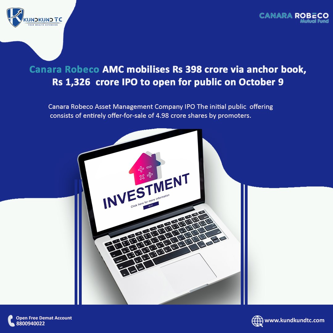KundkundTC's tweet image. #Canara #Robeco AMC mobilises Rs 398 crore via anchor book, Rs 1,326 crore #IPO to open for public on October 9
Visit: kundkundtc.com
.
.
.
.
#KundkundTC #india #sharemarket #StockMarkets #stocks #Stocktrading #stockmarketnews #investing #AMC #mobilise #Anchor