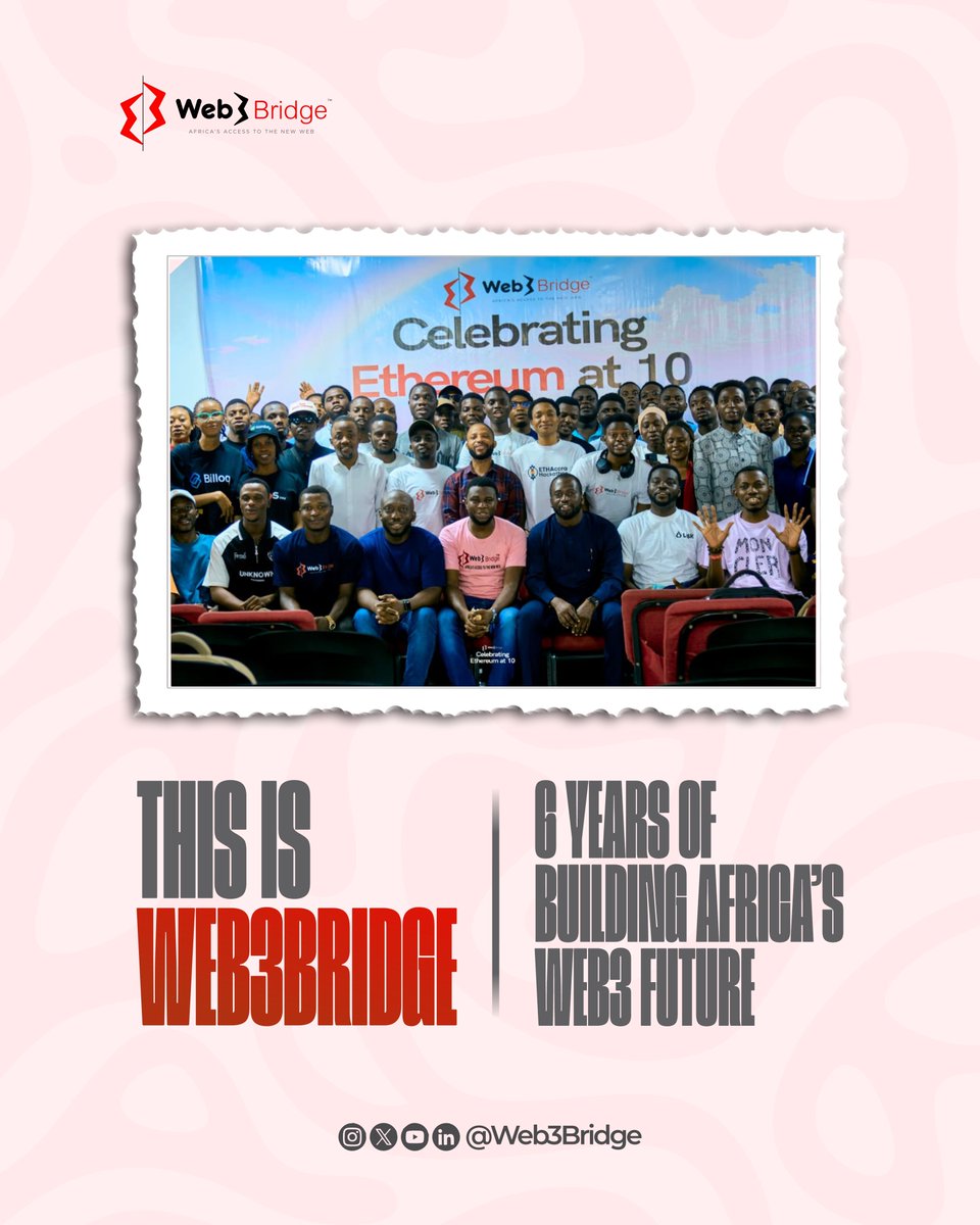 Web3Bridge's tweet image. This is Web3Bridge.
6 years of building Africa’s Web3 future? We’re just getting started. 🔥

#Web3BridgeAt6 #Web3Bridge #AfricaBuilds