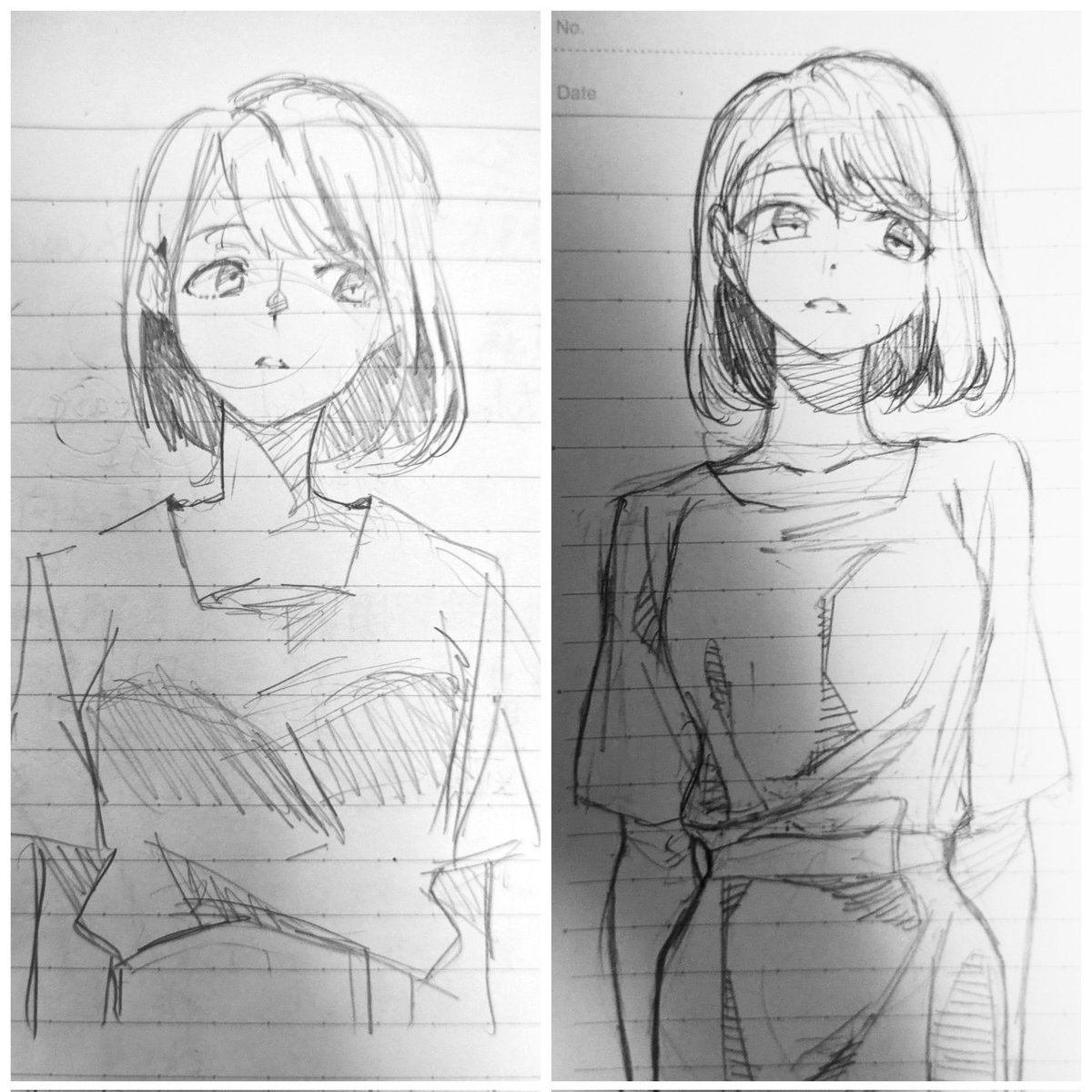 断捨離途中にみつけた昔と絵を描き直したもの 