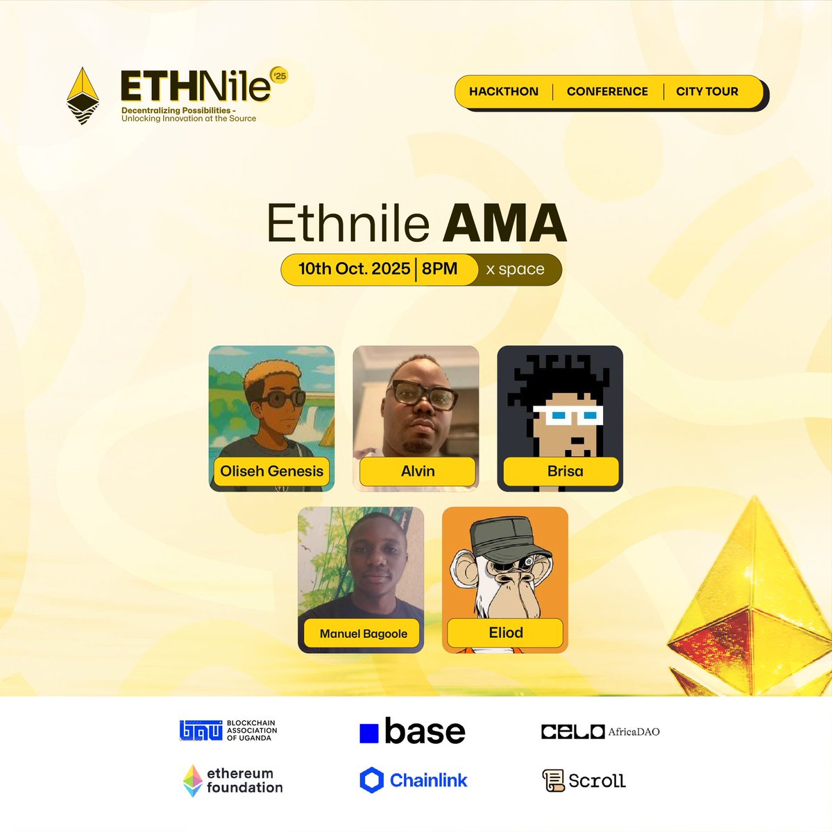 ensetlaw's tweet image. Tomorrow our very own @Code__bruh will speak at #ETHNile2025 X Space happening 8:00PM EAT.
Join him and the rest of the speakers, learn about the hackathon and the good work of @ETHNile_.
You can set a reminder as well.👇 x.com/i/spaces/1gqxv…