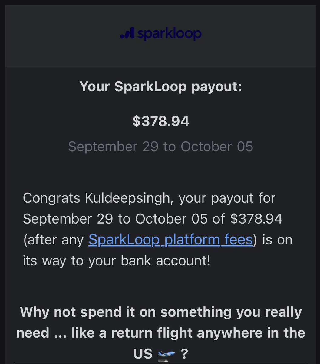 One more Week <a href="/SparkLoopHQ/">SparkLoop</a>
payment comes on every Thursday✌️
