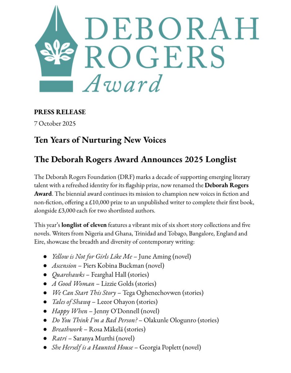 GeorgiaPoplett's tweet image. I’m honoured to be longlisted for the Deborah Rogers Award 2025 alongside such incredible voices. Writing can feel like Elizabeth Siddal posing in a freezing bath for weeks - this is not one of those moments. Thank you @DRFWritersAward and congratulations all! @GreeneandHeaton