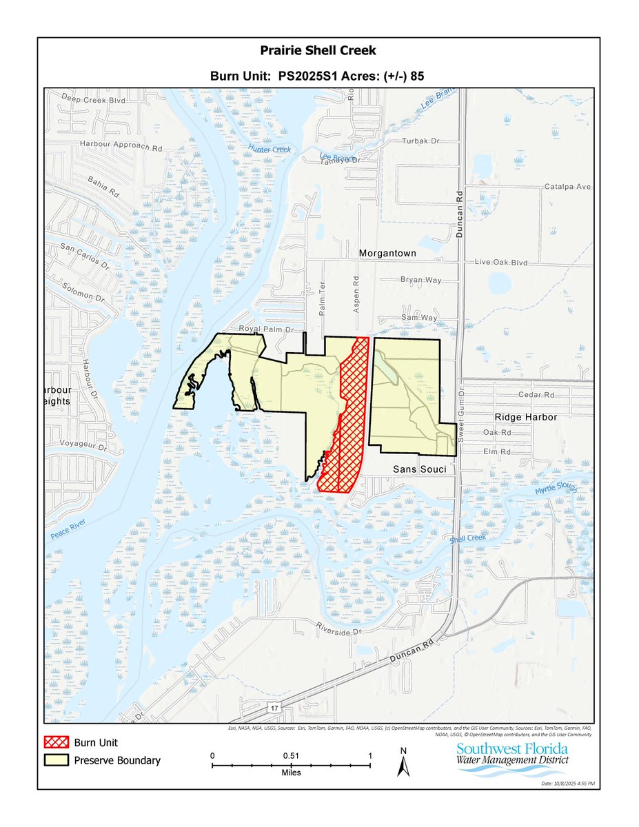 Southwest Fl Water (@swfwmd) on Twitter photo Conditions permitting, staff from the Southwest Florida Water Management District will conduct an 85-acre prescribed fire at Prairie Shell Creek Preserve in Charlotte County starting at 11 a.m. Oct. 9. The burn unit is located approx. 0.65 mi West of US 17. Conditions permitting, staff from the Southwest Florida Water Management District will conduct an 85-acre prescribed fire at Prairie Shell Creek Preserve in Charlotte County starting at 11 a.m. Oct. 9. The burn unit is located approx. 0.65 mi West of US 17.