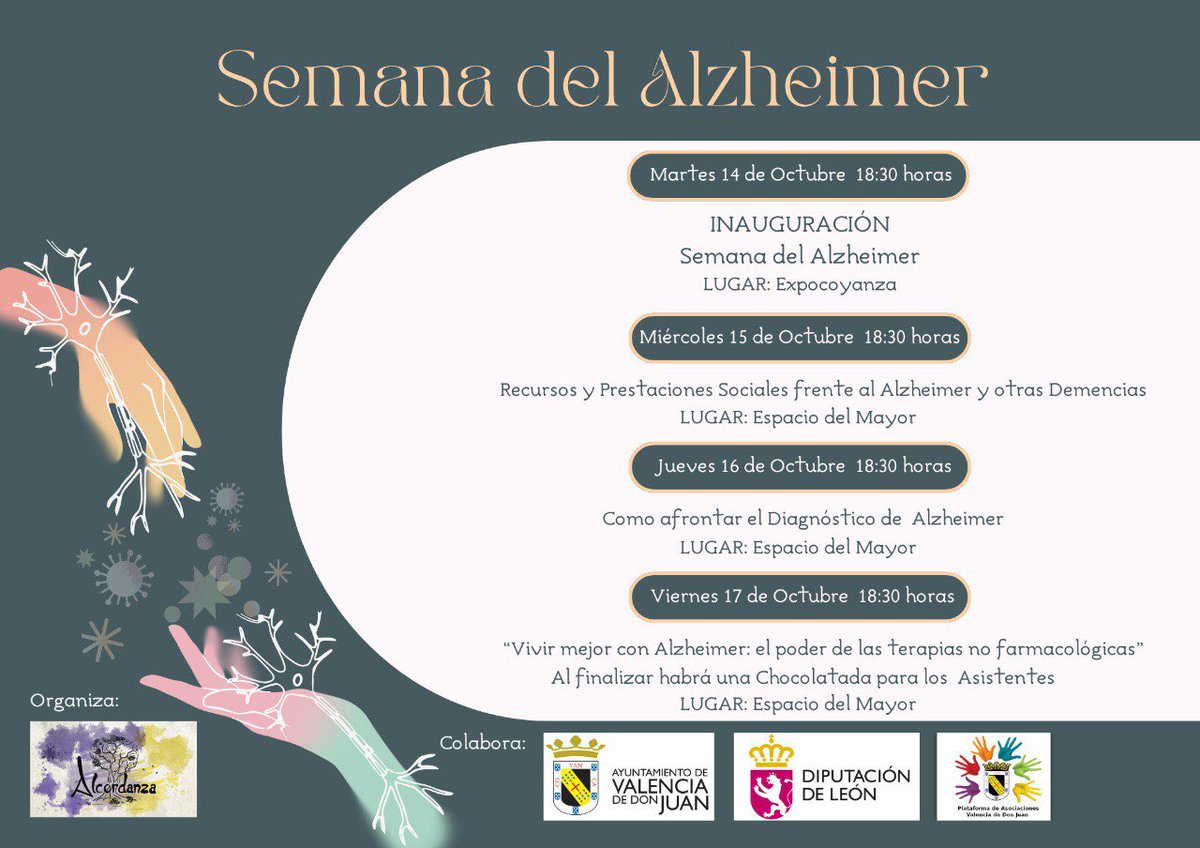 💕Semana del Alzheimer

📅 Del 14 al 17 de octubre