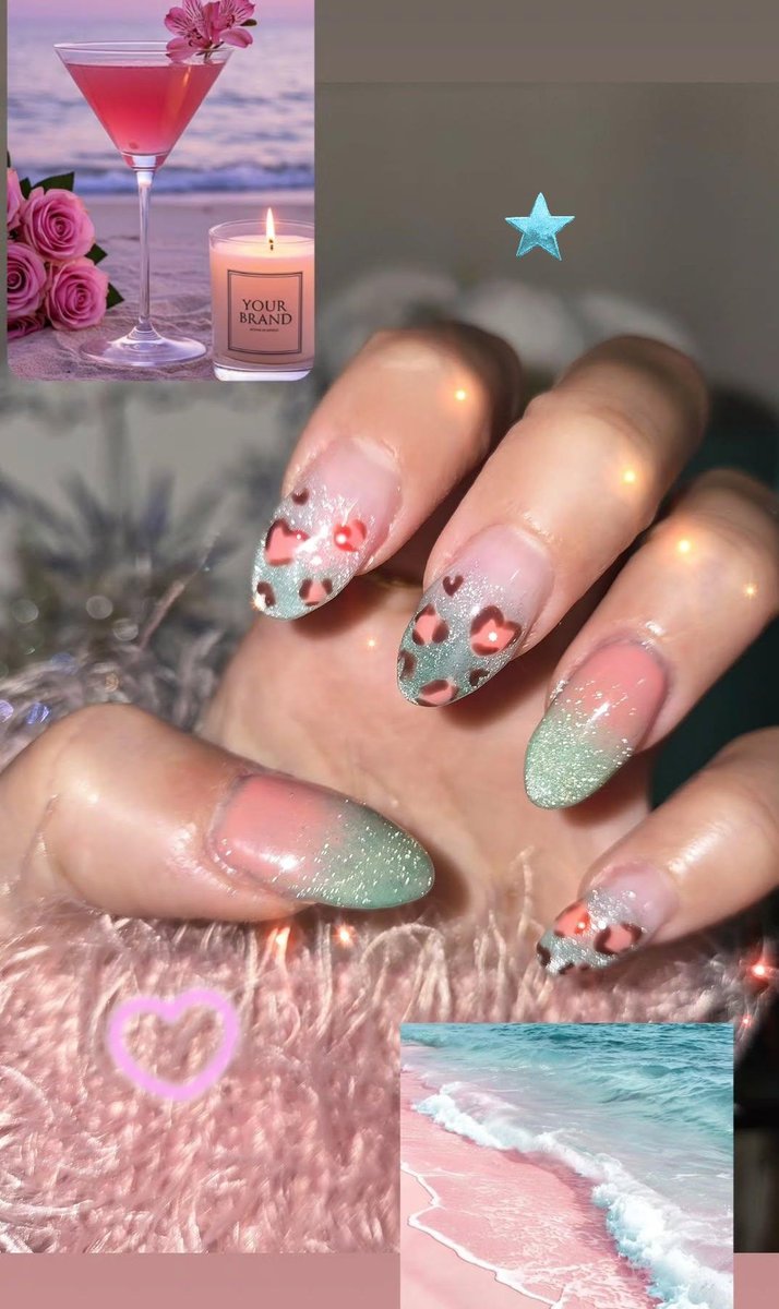 지중해 가서 핑크 마티니 마시는 상상하며 해 본 셀프네일...🏖🍒☘️
현실은 마감입니다 🥲