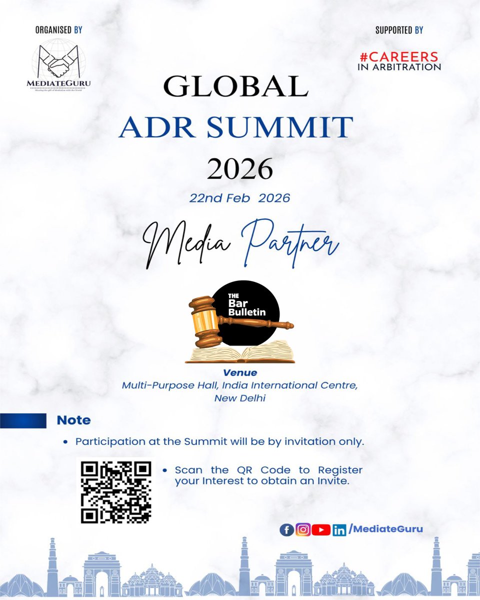 thebarbulletin's tweet image. MediateGuru Announces the Global ADR Summit 2026 on Feb 22
Read More Here- thebarbulletin.com/mediate-guru-g…
#ADRSummit2026 #AlternativeDisputeResolution #Arbitration #DisputeResolution #GlobalADRSummit #GlobalDialogue #IndiaInternationalCentre #InternationalLaw #LawAndJustice…