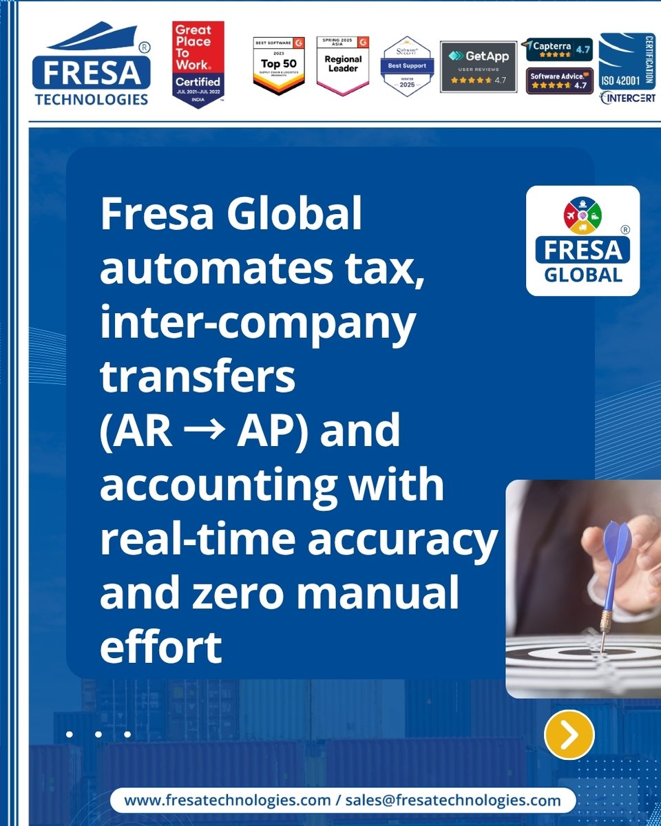 fresatechnology's tweet image. 🌍 Fresa Global with AI  Smarter Finance, Secure Control, Seamless Automation.
Automate tax, transfers &amp;amp; accounting with real-time accuracy. Boost efficiency with AI auto-booking &amp;amp; smart search! 

fresatechnologies.com/products/fresa…

#FresaGlobal  #FreightERP #LogisticsTech #SmartLogistics