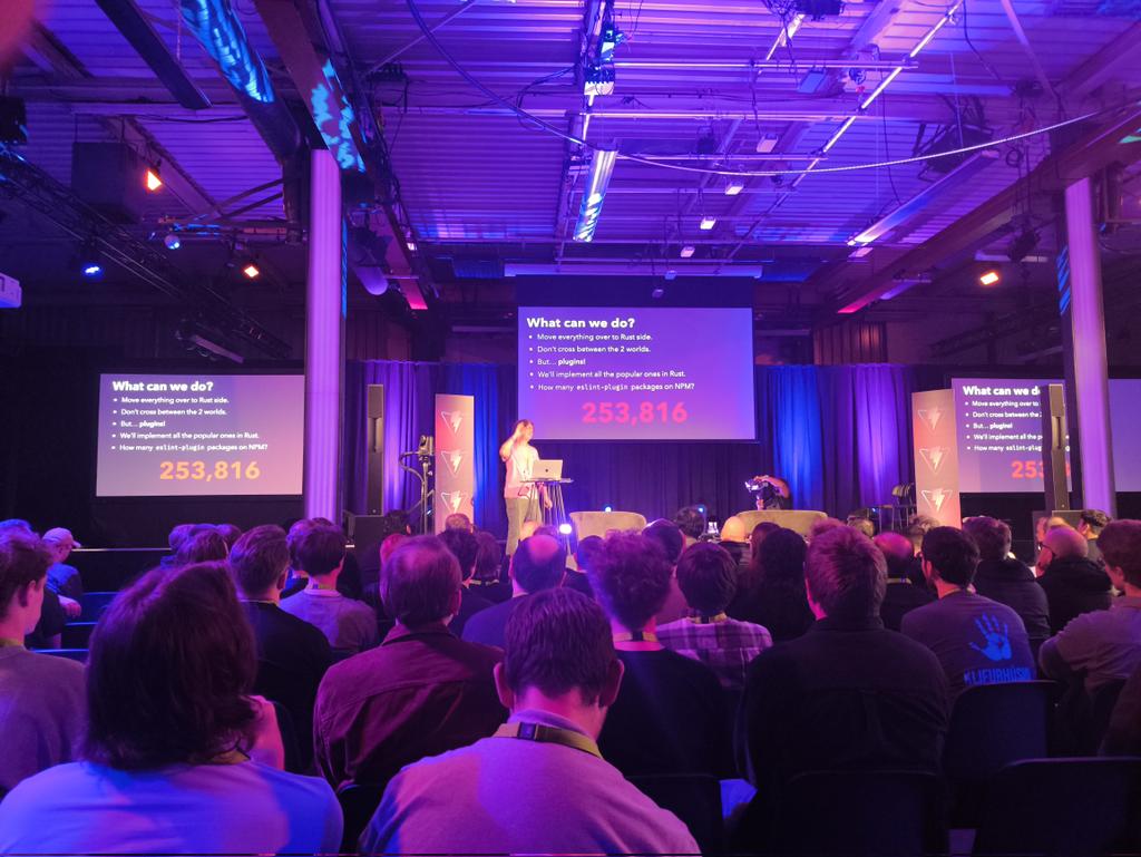 robpalmer2's tweet image. Rust-based linting of JS code is very fast. @overlook_motel points out a small issue with migrating lint rules from JS to Rust:

&amp;gt;250k ESlint plugins written in JS exist on npm 😲