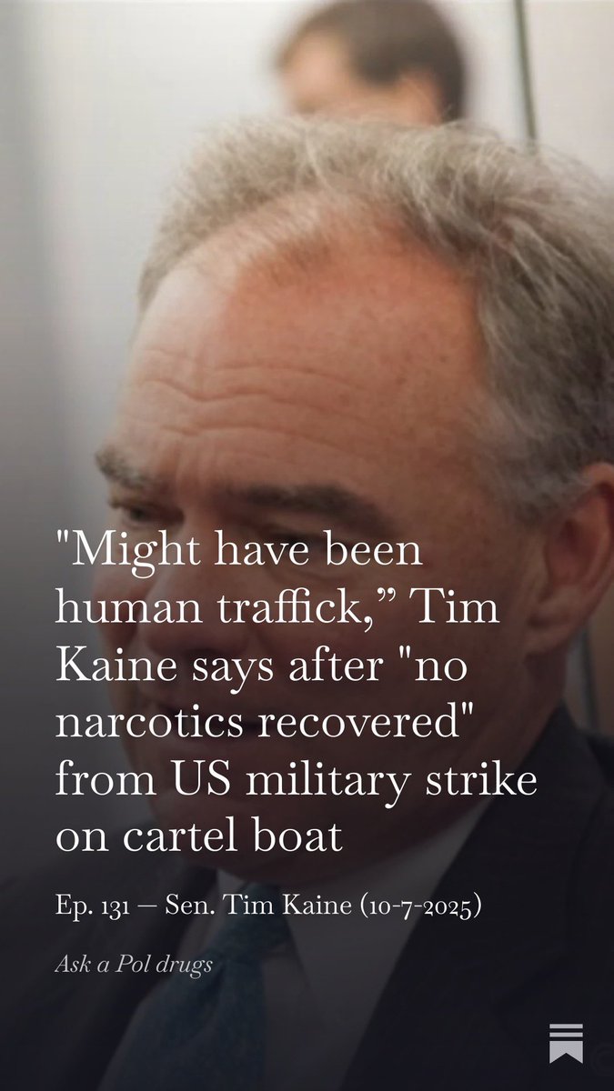 AskaPol_drugs's tweet image. NEW EXCLUSIVE:

“In at least one of the instances, there’s no narcotics recovered,” Sen. @timkaine tells us. “Not clear that was what was on the boat. It might have been human traffick.”

Interactive political journalism — full interview on our Substack askapoldrugs.com/p/kaine-fears-…