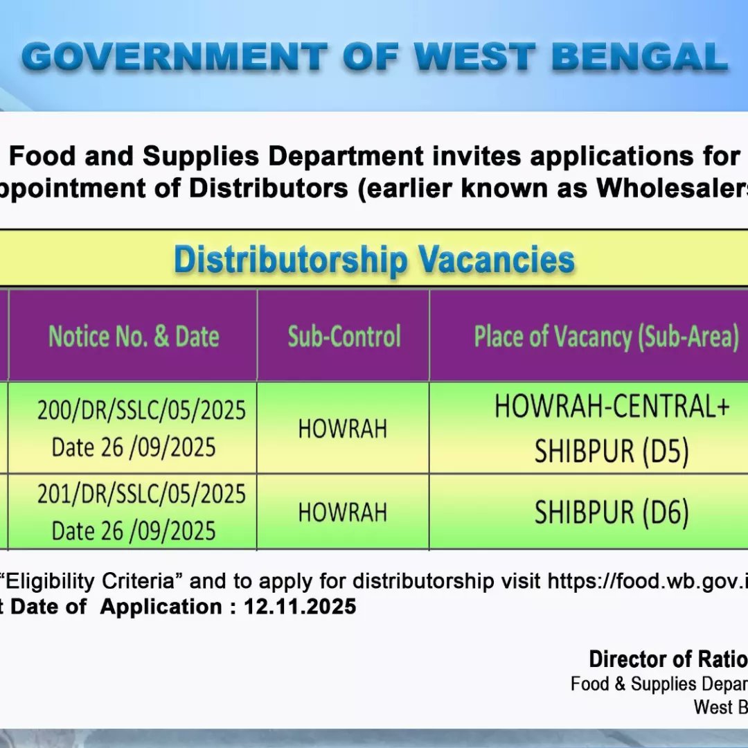 Department of Food and Supplies, Government of WB (@wbdfs) on Twitter photo Food & Supplies Department, Government of West Bengal is declaring vacancies for Distributorship.
To check, visit: tinyurl.com/yfw3v8d8 
To apply, visit: tinyurl.com/2bybddt2 
#egiyebangla
#khadyasathi
<a href="/egiye_bangla/">Egiye Bangla</a> Food & Supplies Department, Government of West Bengal is declaring vacancies for Distributorship.
To check, visit: tinyurl.com/yfw3v8d8 
To apply, visit: tinyurl.com/2bybddt2 
#egiyebangla
#khadyasathi
<a href="/egiye_bangla/">Egiye Bangla</a>