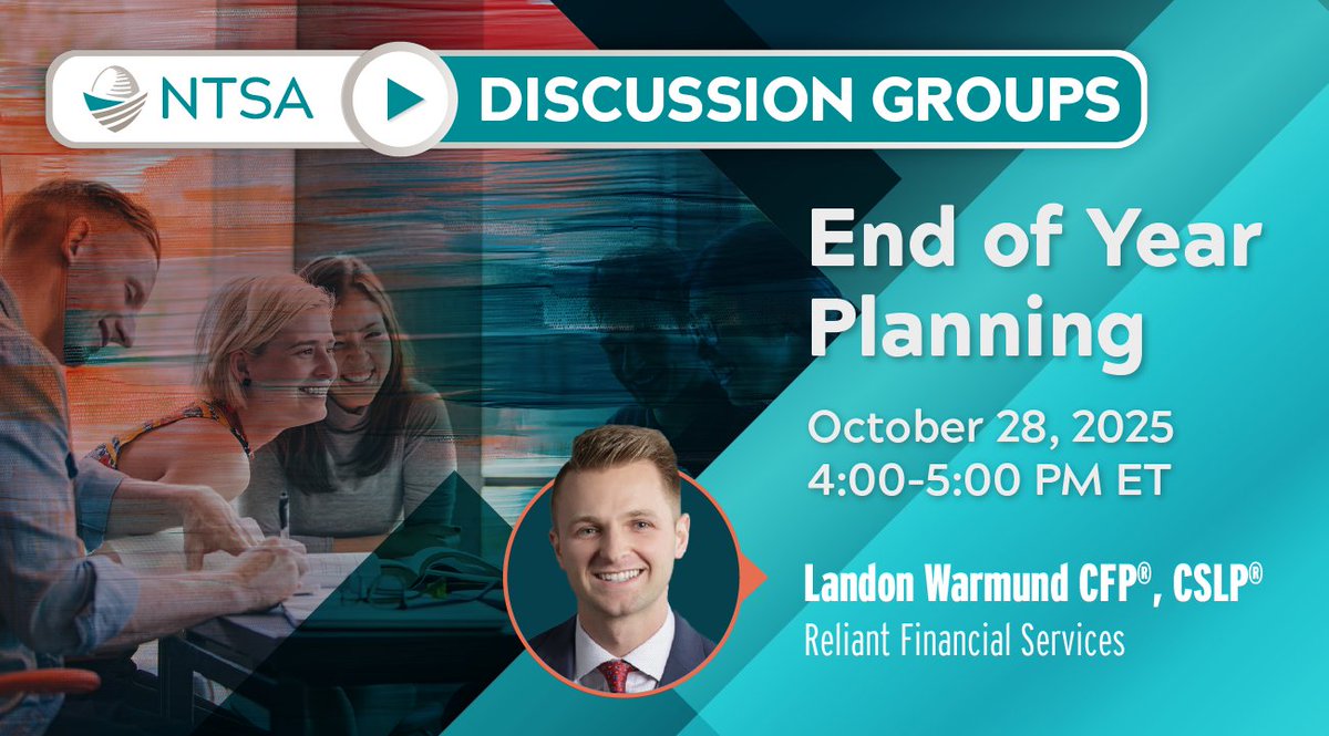 NTSA403B's tweet image. If you’re looking to engage with NTSA members while learning new tools to elevate your practice, don’t miss our October NTSA Discussion Group session! 

Register at no cost today: us06web.zoom.us/meeting/regist… 

 #ProfessionalDevelopment #FinancialAdvisors #PracticeManagement