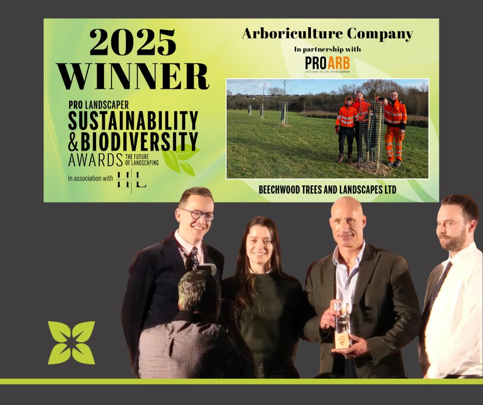 BossBeechwood's tweet image. 🎉 We did it! 

Arboriculture Company of the Year at Pro Landscaper’s Sustainability &amp;amp; Biodiversity Awards.

👉 bit.ly/4og5PrL 

#Arboriculture #TreeSurgery #Sustainability #Biodiversity #AwardWinners #TeamBeechwood
