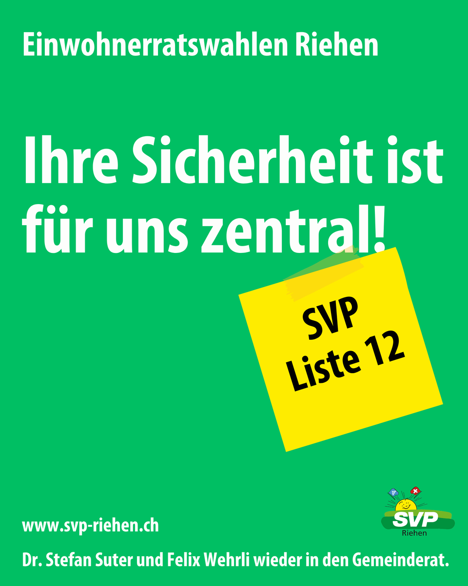 svpbasel's tweet photo. Mehr Polizei. Weniger Einbrüche.
Riehen sicher machen – 365 Tage im Jahr. Dafür steht die SVP. Deshalb:
👉 Liste 12 – SVP Riehen für den Einwohnerrat
👉 Dr. Stefan Suter &amp; Felix Wehrli in den Gemeinderat
👉 Jede Stimme zählt – jetzt mobilisieren!

mehr: https://t.co/SHZ93DQboZ https://t.co/lgl5u43Ofp