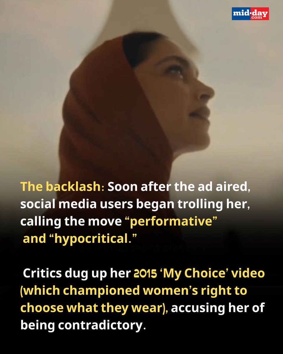 mid_day's tweet photo. Deepika Padukone has found herself at the centre of a social media debate after appearing in an Abu Dhabi Tourism ad wearing a hijab while visiting a mosque. While some criticised her choice, calling it hypocritical, many fans defended the actor, saying her attire was a gesture of cultural respect. Supporters pointed out that all tourists are required to dress modestly at the Sheikh Zayed Mosque, calling the trolling “unnecessary insecurity.”