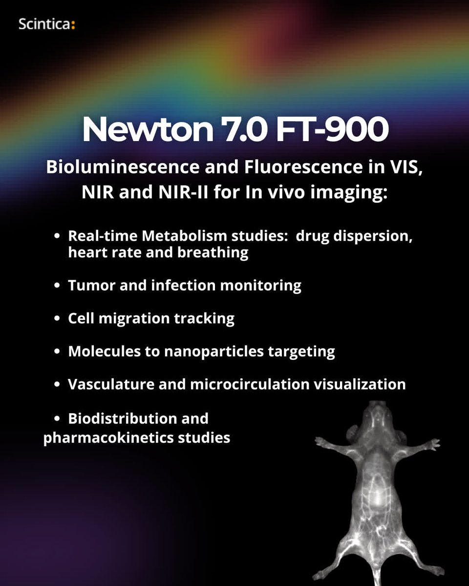 Scintica (@scinticainst) on Twitter photo The NEWTON 7.0 FT-900 brings VIS, NIR & NIR-II imaging to life.
Track tumors, monitor drug distribution & capture sharp, real-time in vivo images—non-invasively.
#NIRII #InVivoImaging #PreclinicalResearch #NewtonFT900 #Scintica The NEWTON 7.0 FT-900 brings VIS, NIR & NIR-II imaging to life.
Track tumors, monitor drug distribution & capture sharp, real-time in vivo images—non-invasively.
#NIRII #InVivoImaging #PreclinicalResearch #NewtonFT900 #Scintica