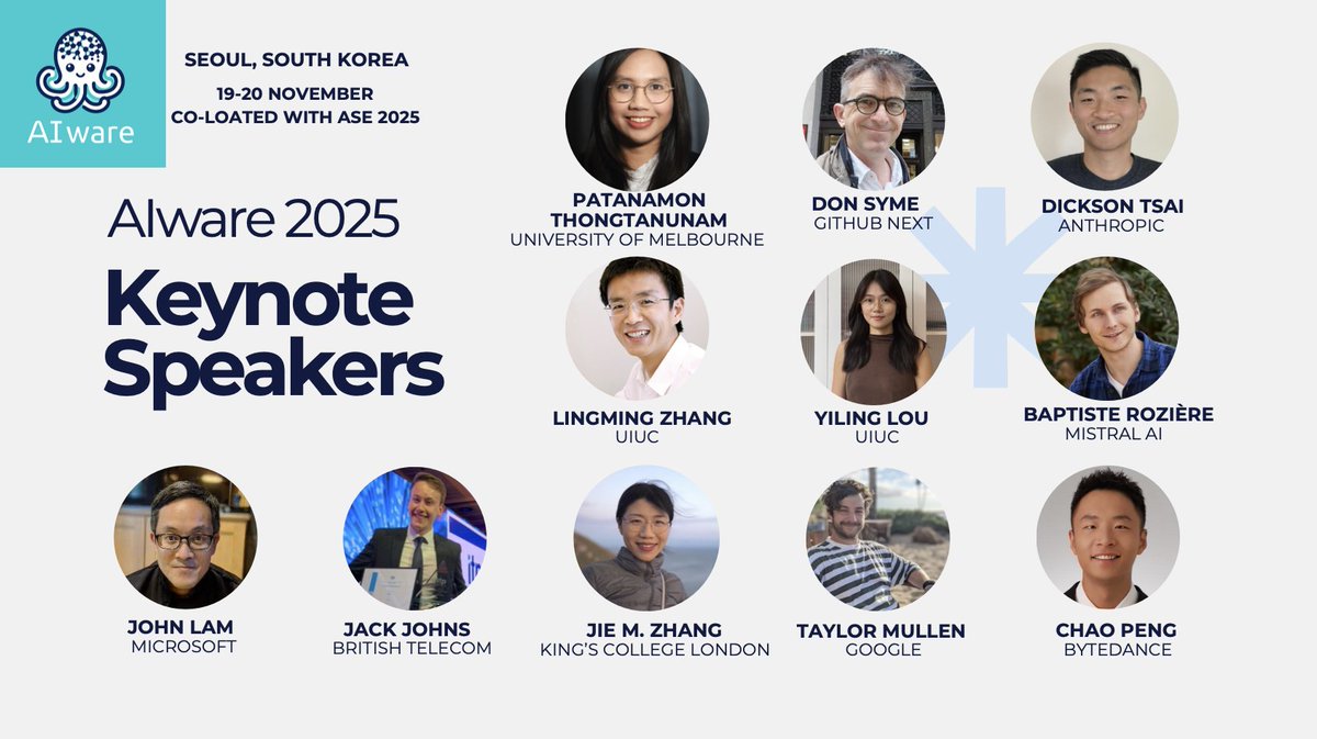 🌟🌟🌟We are thrilled to announce AIware 2025 keynote speakers! For more details, please visit AIware website: lnkd.in/eNpDwRcW
📅Early bird registration deadline: Oct 15th
Registration link: lnkd.in/eNgzvz_x