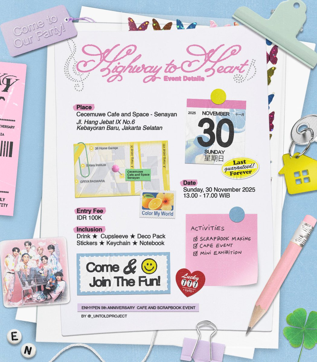 5 years going on forever, <a href="/_untoldproject/">Highway To Heart 🛣️💓</a> presents 💌

Highway To Heart: Enhypen 5th Anniversary Cafe and DIY Scrapbook Event 📓🎟️🎂

🗓️ Sunday, 30th Nov 2025
📍 Cecemuwe, Senayan

RSVP: Sunday, 26th Oct 2025 19.00

#HighwayToHeart #ENHYPEN #엔하이픈 #theuntoldproject