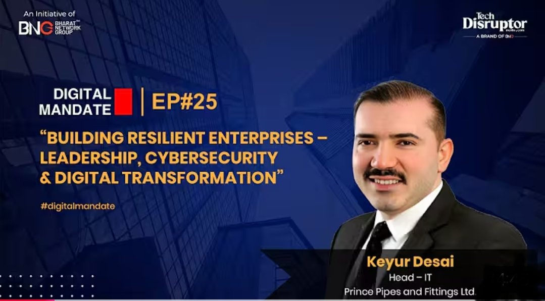 In my recent virtual podcast on Digital Mandate with Tech Distruptor Media, I enjoyed the conversation on various aspects of Digital Transformation, Cyber Security and Leadership within the Organization.

Please find the link for reference: youtu.be/HK1g-oJV2Ug?si…