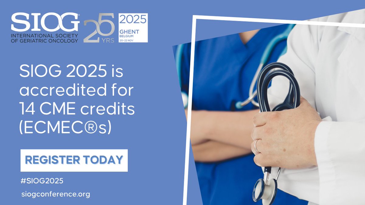 🎓 Great news! #SIOG2025 has been accredited by EACCME® for 14 European CME credits (ECMEC®s).

Earn credits while advancing your expertise in #GeriatricOncology — 20–22 Nov, Ghent.

🔗 Register now: loom.ly/yEqk1TQ

#SIOG25 #GeriOnc