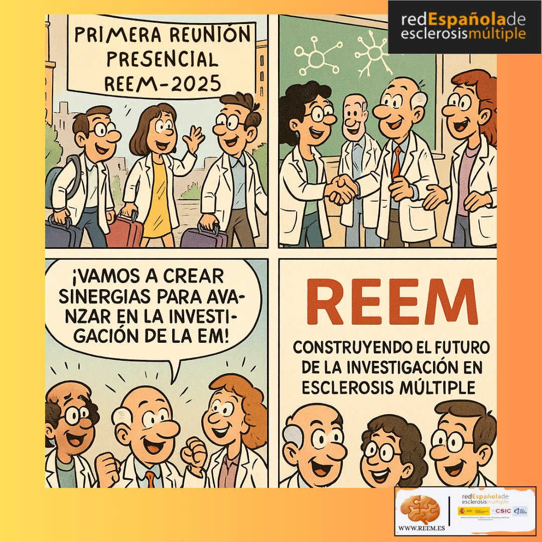 La próxima semana celebramos la primera reunión presencial del año de la <a href="/reem_redem/">REEM</a> .
Un encuentro para crear sinergias y hablar del futuro de la investigación en #EsclerosisMúltiple.

#REEM #CienciaEnRed #Investigación #Neurociencia #EsclerosisMúltiple #CienciaEspañola