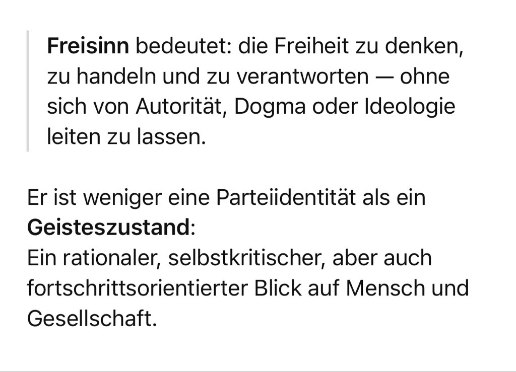 Wahrscheinlich würde die #FDP wieder wachsen, wenn das nicht dogmatische, freisinnige Denken konsequent gepflegt würde. Links und Rechts sind weitestgehend bereits besetzte, dogmatische Pole. Textquelle (nachfolgend): ChatGPT