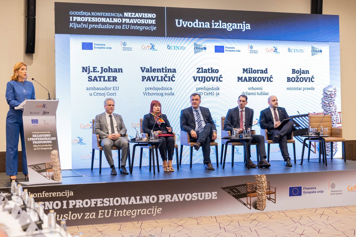 Substantial conference today on the independence &amp; efficiency of #Montenegrin judiciary. It concluded an 🇪🇺 funded project implemented by @CEMI_ME. 🇲🇪's progress on the EU path depends on rule of law reforms. Judicial  appointments also remain a key priority.