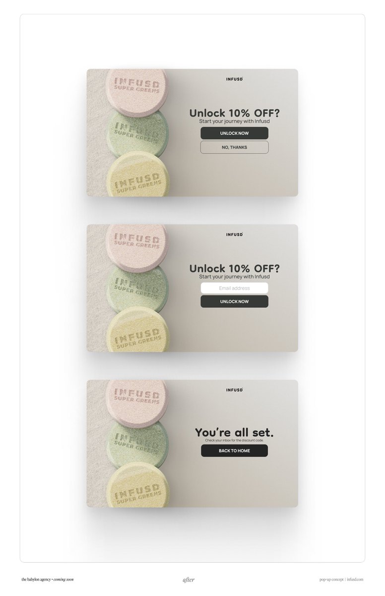 Pop Up Concept Design - INFUSD 🥗 (infusd.com)

Saw this brand, and saw that their pop up is not all good, so I decided to do a quick redesign

Let me know your thoughts please 🙏

Before ➡ After