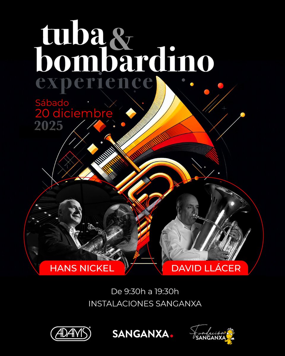NOTICIA 🎙 Hans Nickel y David Llácer visitan <a href="/sanganxa/">Sanganxa Music Store</a> el 20 de diciembre para una jornada de tuba y bombardino con master class, concierto y mucho aprendizaje junto a dos grandes referentes internacionales. ¡Todos los detalles en el link! 📲
▶ tinyurl.com/2atbmsbf